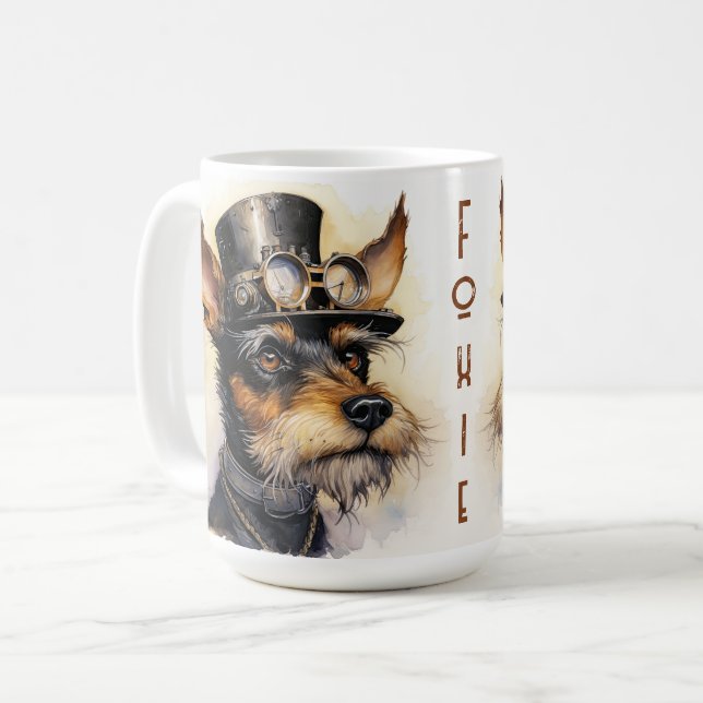 Taza De Café Perro Fox Terrier Steampunk (Anverso izquierdo)