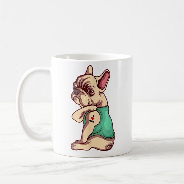 Taza De Café Perro francés Bulldog amo a mamá Tattoo Lover dive (Izquierda)