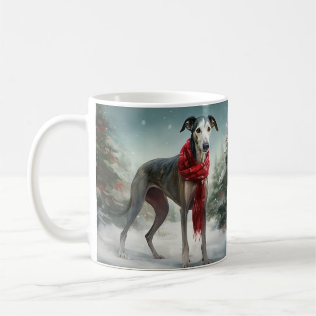Taza De Café Perro Galgo en Navidad con Nieve (Izquierda)