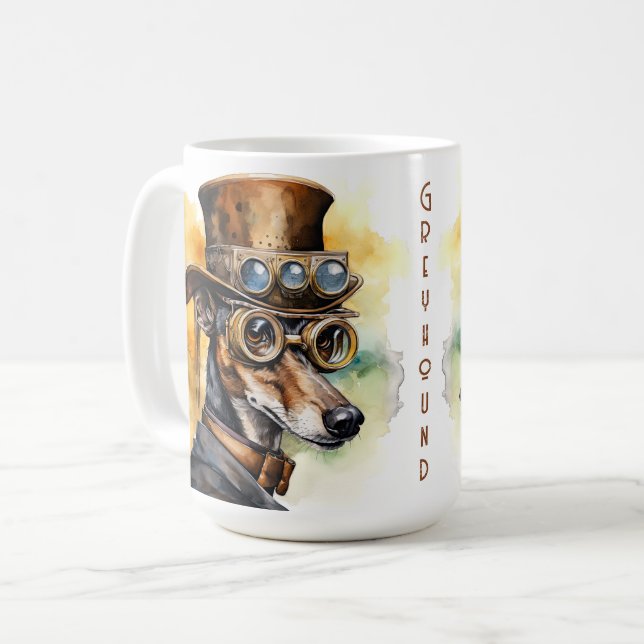 Taza De Café Perro Galgo Steampunk (Anverso izquierdo)