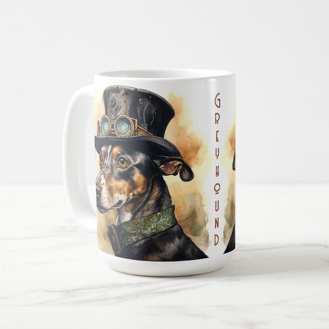 Taza De Café Perro Galgo Steampunk (Anverso izquierdo)