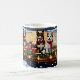 Taza De Café Perro Ganadero Australiano Barco De Navidad Fiesta