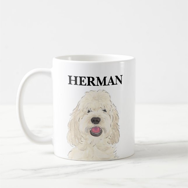 Taza De Café Perro garabato de crema blanca personalizado (Izquierda)