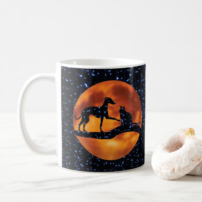 Taza De Café Perro, gato, luna (Con donut)
