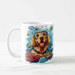 Taza De Café Perro Golden Retriever Snorkel en Arrecife de Cora