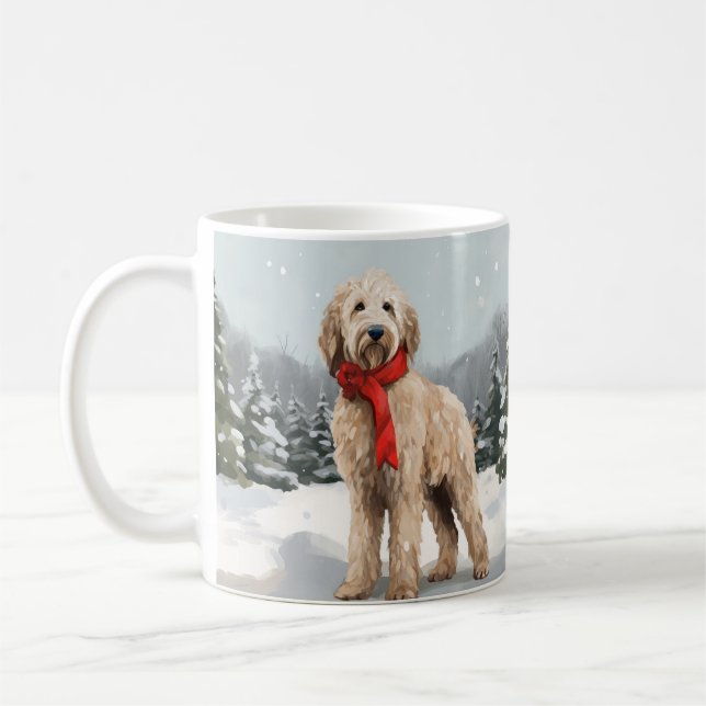 Taza De Café Perro Goldendoodle en Navidades de Nieve (Izquierda)