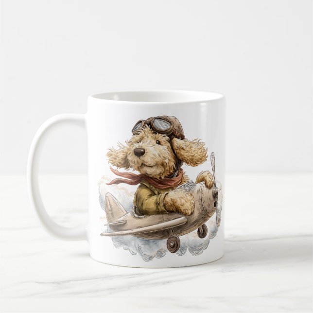 Taza De Café Perro Goldendoodle Piloto Avión (Izquierda)
