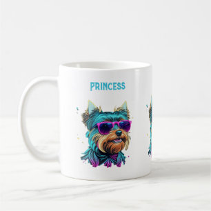 Taza De Café Perro Guay Yorkie con gafas de sol