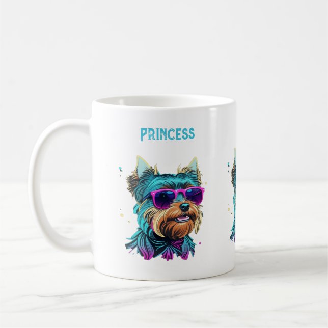 Taza De Café Perro Guay Yorkie con gafas de sol (Izquierda)