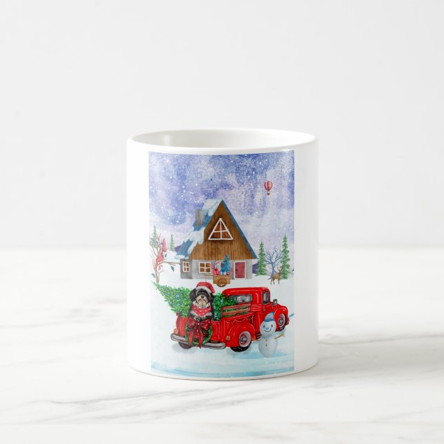 Taza De Café Perro Havanés en camión de entrega de Navidad niev (Centro)