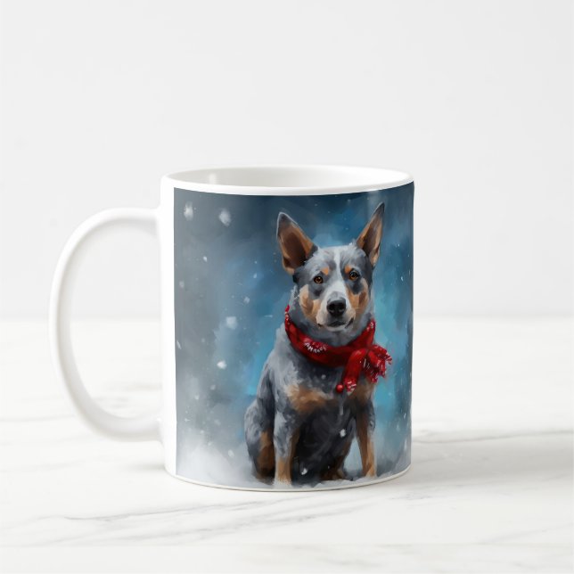 Taza De Café Perro Heeler Azul en Navidades de Nieve (Izquierda)
