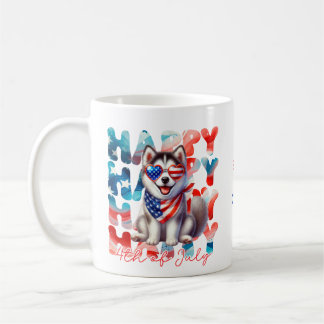 Taza De Café Perro Husky Feliz 4 de Julio Personalizado