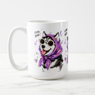 Taza De Café Perro Husky Genial con Gafas de Sol y Pañuelo