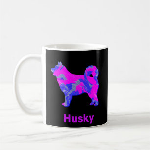 Taza De Café Perro Husky Siberian Rosa, Azul y Negro