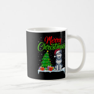 Taza De Café Perro Husky Siberiano Árbol de Navidad Luz Gracios
