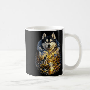 Taza De Café Perro Husky Siberiano Naturaleza Aullando a la Lun