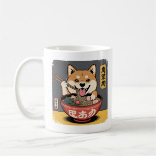Taza De Café Perro Inu Shiba comiendo Ramen