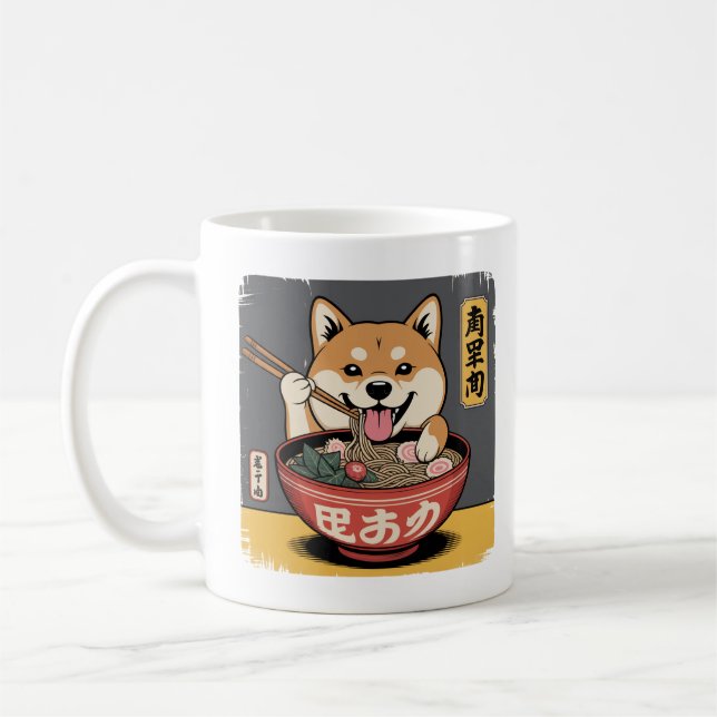 Taza De Café Perro Inu Shiba comiendo Ramen (Izquierda)