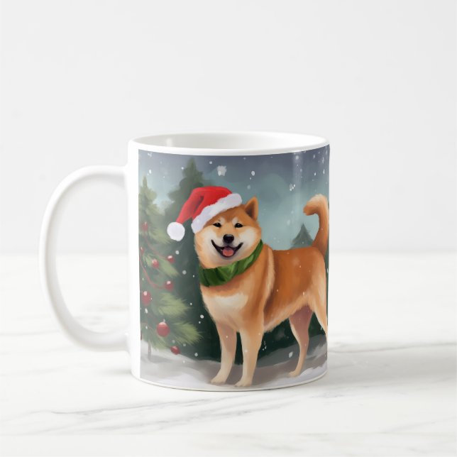 Taza De Café Perro Inu Shiba en Navidades de Nieve (Izquierda)