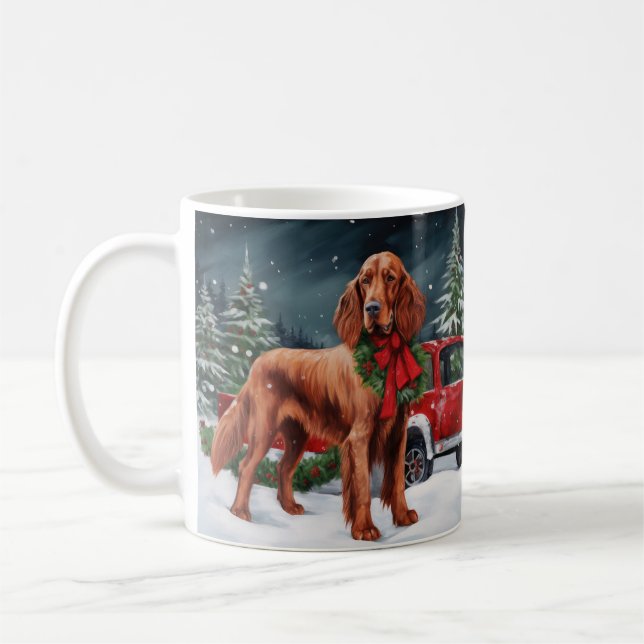 Taza De Café Perro irlandés de la Red Setter en Navidades de Ni (Izquierda)