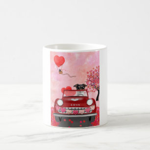 Taza De Café Perro Jack Russell Coche con Corazones Día de San