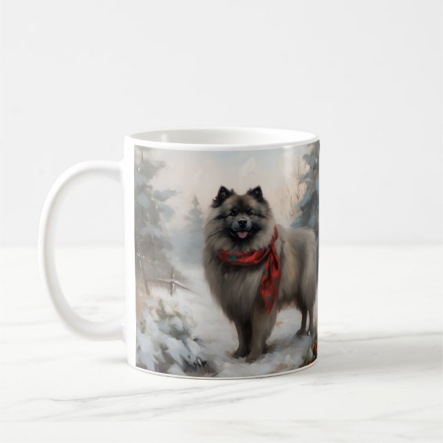 Taza De Café Perro Keeshond en Navidades de nieve (Izquierda)