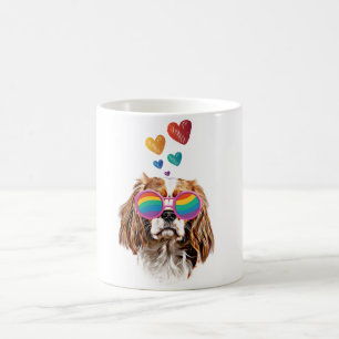 Taza De Café Perro King Cavalier con Corazones Día de San Valen