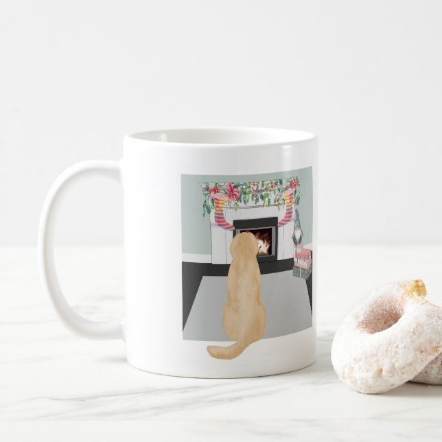 Taza De Café Perro Labrador Amarillo En Navidades Chimenea Esce (Con donut)