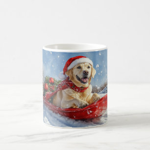 Taza De Café Perro Labrador en Trineo Deja que Nieve Navidad