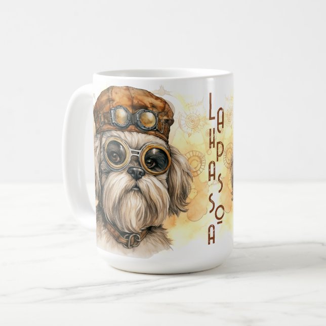 Taza De Café Perro Lhasa Apso Steampunk (Anverso izquierdo)