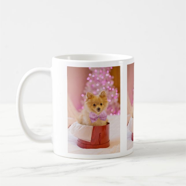 Taza De Café Perro lindo con Navidades de vaca rosa fotografía (Izquierda)