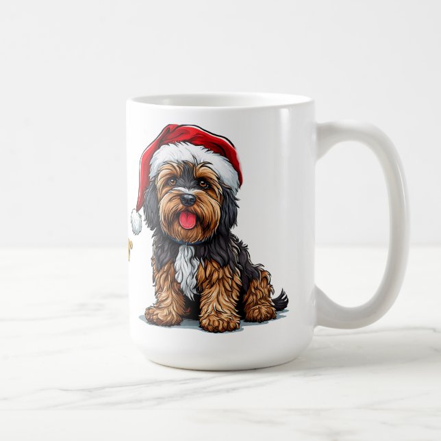 Taza De Café Perro lindo con sombrero de Santa (Derecha)