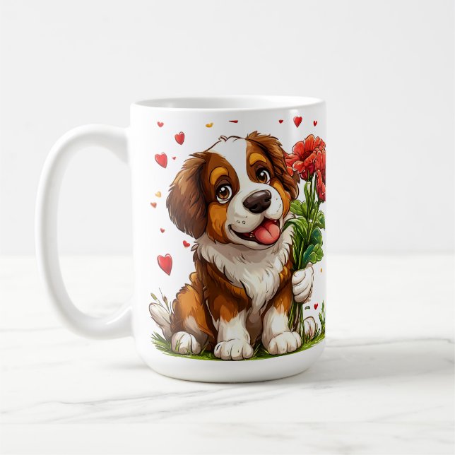 Taza De Café Perro lindo del día de San Valentín (Izquierda)