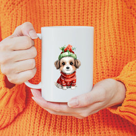 Taza De Café Perro lindo en Gorra de Navidades