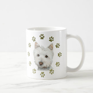 Taza De Café Perro lindo y patas de Terrier blanco de montaña