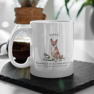 Taza De Café Perro Lundehund Noruego Acuarela   Monograma