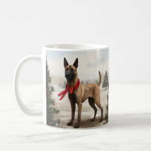 Taza De Café Perro Malinois Belga en Navidad con Nieve
