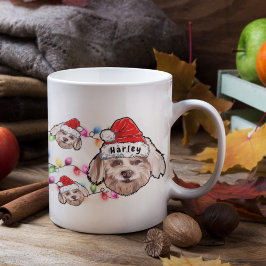 Taza De Café Perro Maltés de Navidad Personalizado con Sombrero