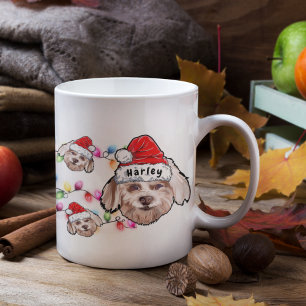 Taza De Café Perro Maltés de Navidad Personalizado con Sombrero