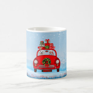 Taza De Café Perro maltés en auto con Santa Claus