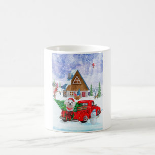 Taza De Café Perro maltés en la nieve del camión de reparto de