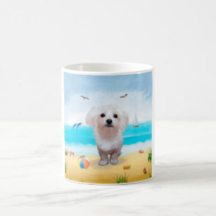Taza De Café Perro maltés en la playa