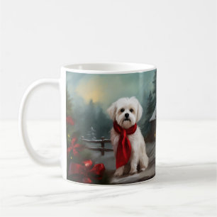 Taza De Café Perro maltés en Navidades de nieve