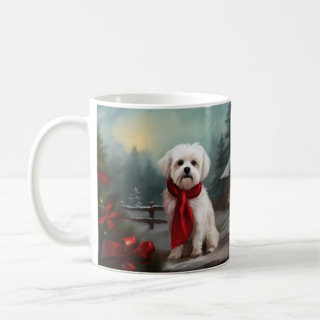 Taza De Café Perro maltés en Navidades de nieve (Izquierda)