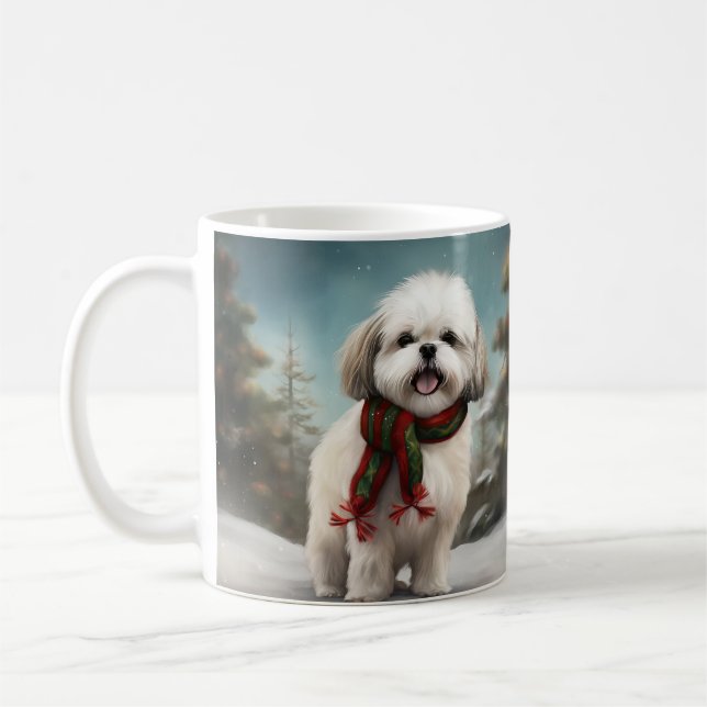 Taza De Café Perro Malti Tzu en Navidades de nieve (Izquierda)