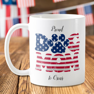 Taza De Café Perro Mamá Bandera Americana Grunge Azul Blanco Ro