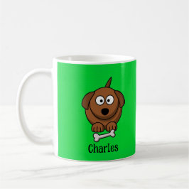 Taza De Café Perro marrón con hueso personalizado en verde