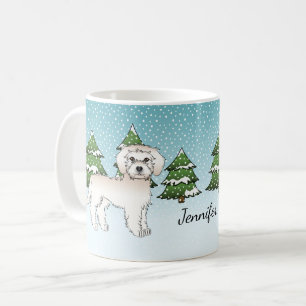 Taza De Café Perro Mini Goldendoodle de color crema en un bosqu