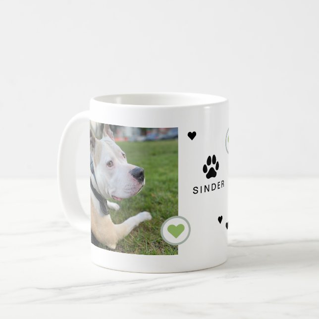 Taza De Café Perro moderno 2 fotos Nombre del corazón (Anverso izquierdo)