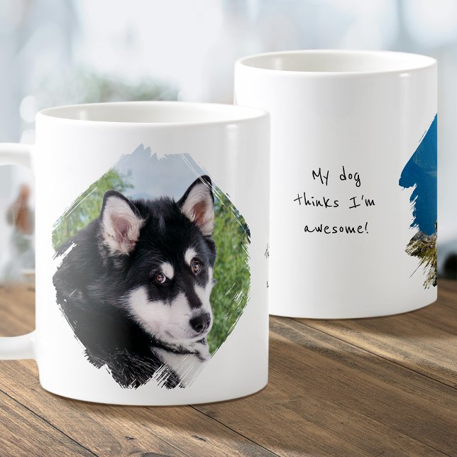 Taza De Café Perro moderno personalizado con 2 fotos y pincelad (Subido por el creador)